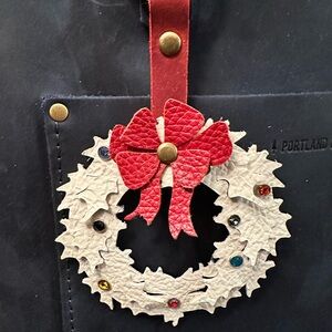 Christmas Wreath Leather Charm, Flair, Keychain